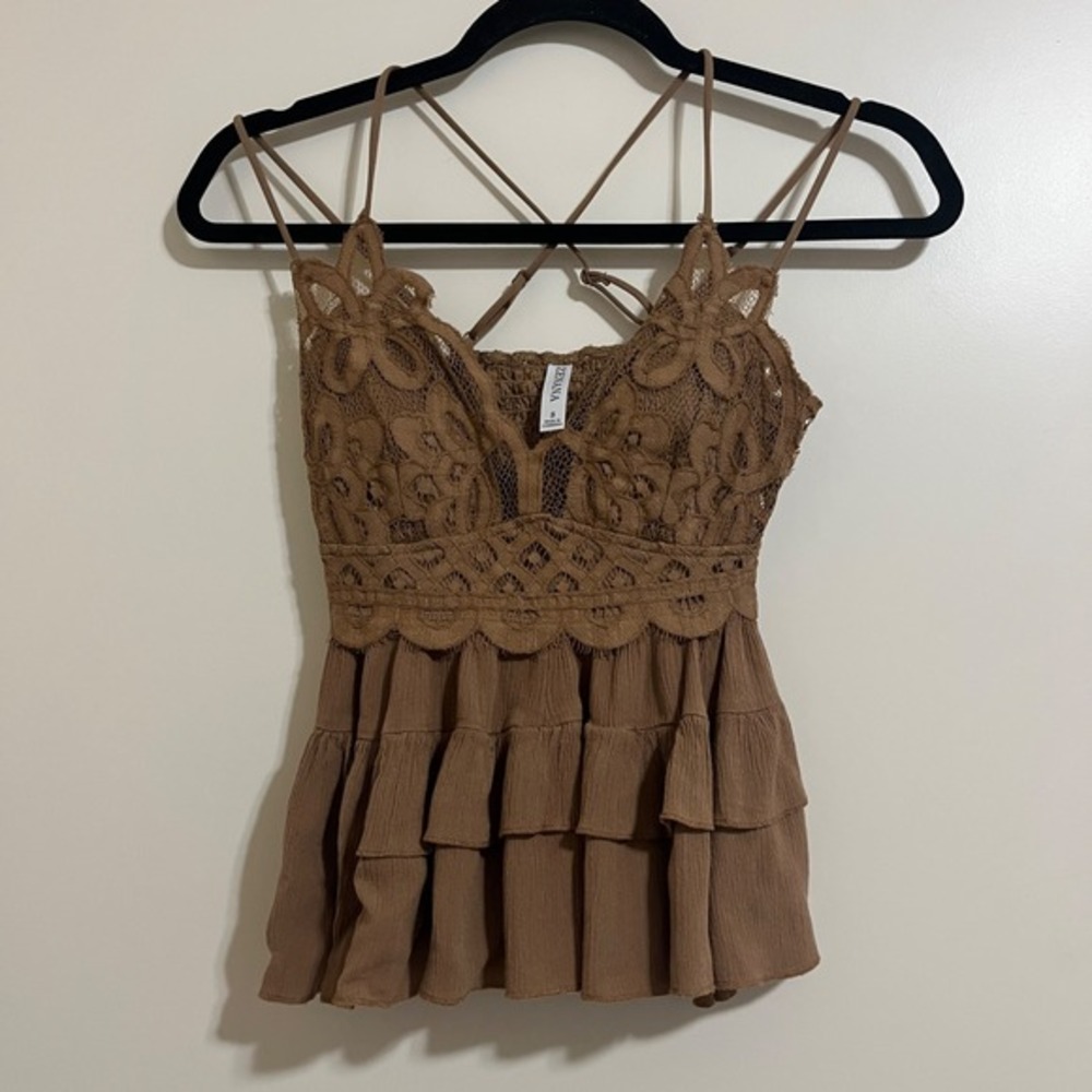 Zenana Y2K Lace‎ Smocked Empire Waist Top Small Whimsigoth Fairy Grunge Festival